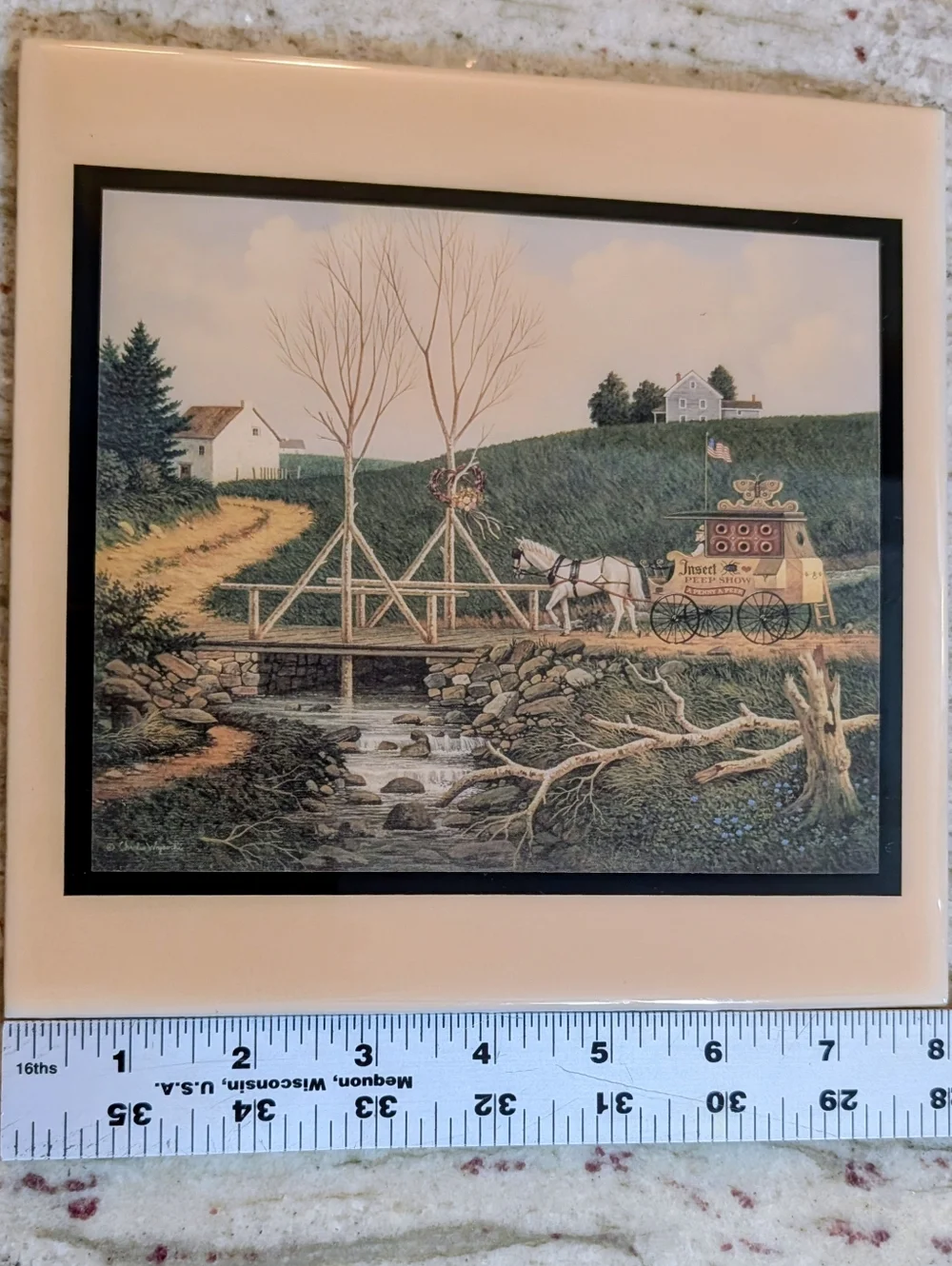 Americana Vintage Charles Wysocki Tile Wall Art Insect Peek Show Country EUC
